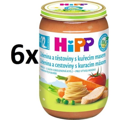 HIPP BIO Zelenina a těstoviny s kuřecím masem 6 x 220 g