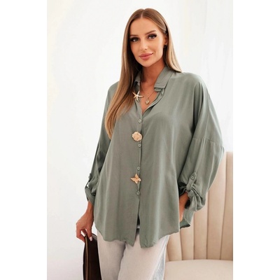Fashionweek košilová halenka s viskózou ozdobnými knoflíky a límečkem K61953 Khaki