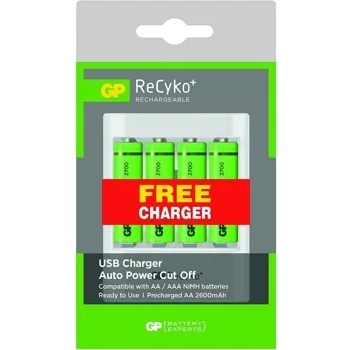 Image 1 of GP Batteries U411, micro USB, 1A, + 4 акум. батерии R6 AA, 2700mA Зарядно Устройство