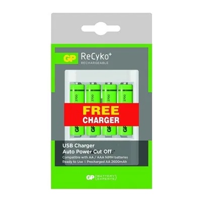 GP Batteries U411, micro USB, 1A, + 4 акум. батерии R6 AA, 2700mA Зарядно Устройство