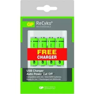 GP Batteries U411, micro USB, 1A, + 4 акум. батерии R6 AA, 2700mA Зарядно Устройство