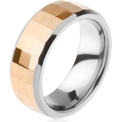 Šperky eshop Wolframový prsten dvojbarevný geometricky broušený pás zlaté K3.18