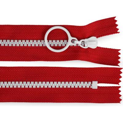 Kostěný zip barevný No 5 délka 15 cm s ozdobným jezdcem, malé, 6 (148) červená bílá