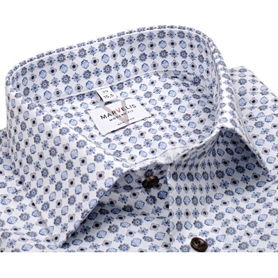 Marvelis Modern Fit košile s modro-béžovými ornamenty prodloužený rukáv