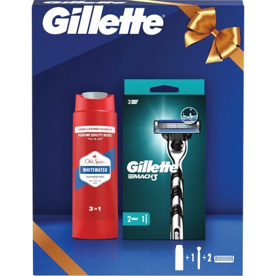 Gillette Whitewater + Mach 3 Old spice sprchový gél 250 ml + Gillette Mach3 holiaci strojček 1 ks + Gillette Mach3 náhradné žiletky 2 ks kozmetická sada