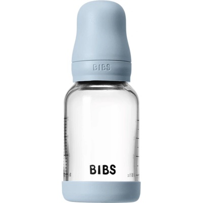 BIBS Baby Glass Bottle Silicone шише против колики със силиконова приставка за пиене Baby Blue 120ml