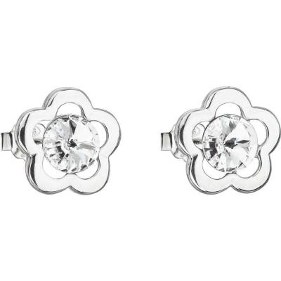 Pavona Stříbrné náušnice pecka s krystaly Swarovski bílá kytička 31254.1