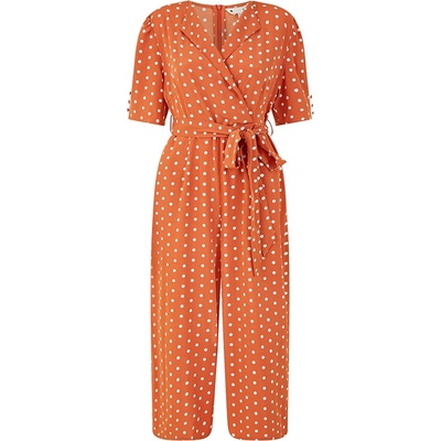 Yumi Yumi Navy Spot Print Retro Culotte Jumpsuit - Burnt Orange