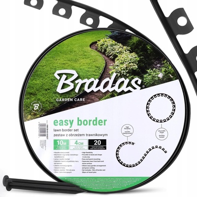 BRADAS Sada obruby trávníku EASY BORDER, 40 mm, tmavý grafit, 20 kolíků