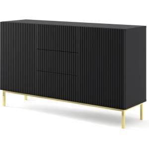 BIM Furniture Комод Ravenna B 150 2D3S фрезован фолиран MDF, черен мат/злато (RAVENNACAB150BLMGF)