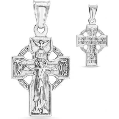 Argento Strieborný prívesok pravoslávny krížik s Kristom holubica kruhový lem 86138