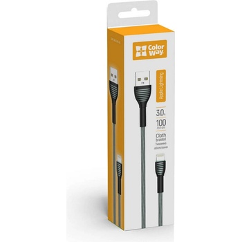 ColorWay CW-CBUL041-GR USB Apple Lightning (braided cloth) 3.0A, 1m, šedý