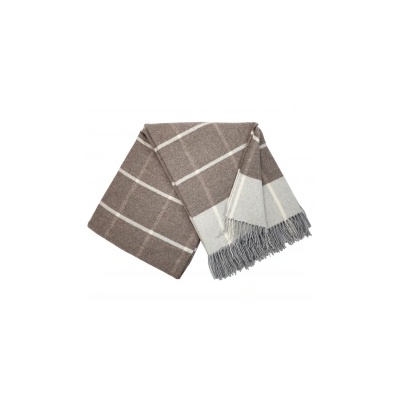 Interblanket Кашмирено Одеяло - Кариран Десен - Кафяво И Светлосиво С Ресни - 140x200 См