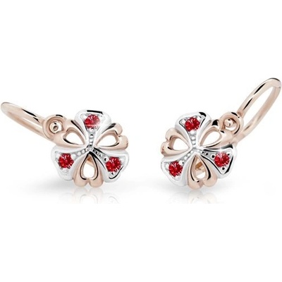 Danfil dětské náušnice kytičky C2230 z růžového zlata s kamínky Ruby Dark zapínání brizura