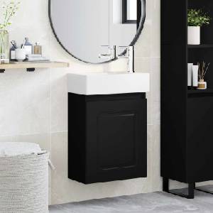vidaXL Мивка за баня със смесител Черно 45, 5 x 22, 5 x 84 см (889472)