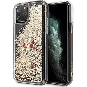 GUESS Liquid Glitter Hearts Case - дизайнерски кейс с висока защита за iPhone 11 Pro (златист)
