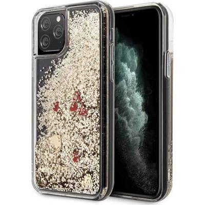 GUESS Liquid Glitter Hearts Case - дизайнерски кейс с висока защита за iPhone 11 Pro (златист)