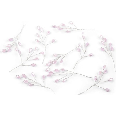 Prima-obchod Větvička drátěná s broušenými korálky hand made, barva 2 rose light stříbrná