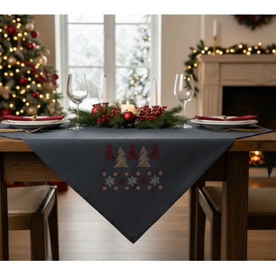BBK Vánoční ubrus Christmas GLAM šedá vzor stromeček 110x160 cm