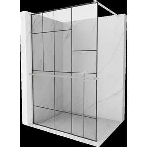 Mexen Kioto+ стена за душ с рафт Walk-in 70 x 200 см, черен дизайн, четкан никел - 800-070-121-97-78 (800-070-121-97-78)