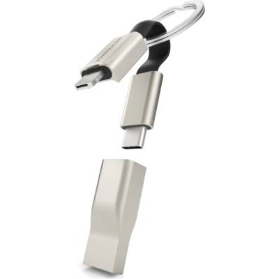 Vonmahlen High Five Signature 5in1 Charging Cable - универсален алуминиев USB кабел с Lightning, USB-C и microUSB конектори (10 см) (сив)