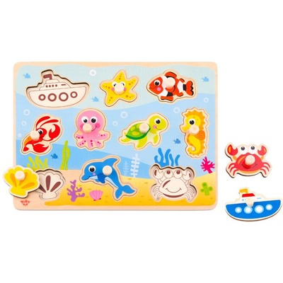 Tooky toys Дървен пъзел с дръжки, Подводен свят (ty856)