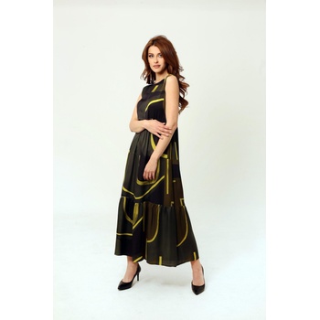Image 1 of Radek's collection Дамска елегантна дълга рокля в зелено и охра 72323-531