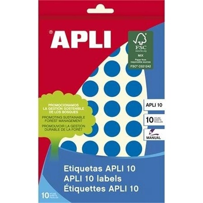 Etikety, okrúhle, priemer 16 mm, ručne popisovateľné, farebné, APLI, modré, 432 etikiet bal