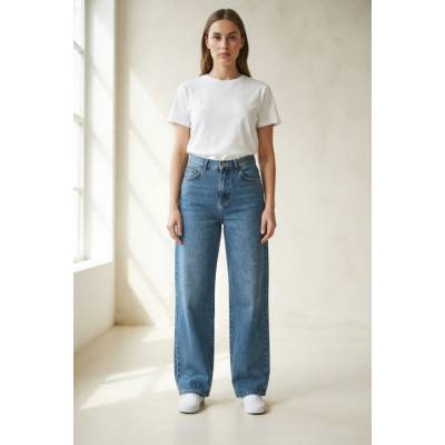 URBAN CLASSICS Dámské modré džíny s vysokým pasem wide leg