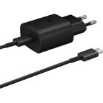 Samsung Променливотоково зарядно устройство Type-C с гнездо 25W, бързо зарядно PD 3.0 + кабел Type-C, ЧЕРНО EP-TA800XBEGWW (EP-TA800XBEGWW)