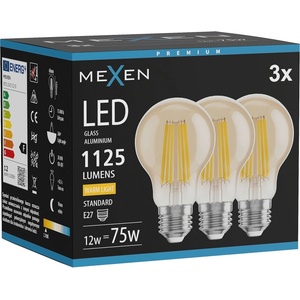 Mexen Vintis 3x LED филамент крушка E27, A60, 12W, Топъл - 2700K, 1125 lm, кехлибар (L150-E27-1227-50x03)