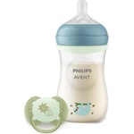 Philips Комплект Philips Avent - Natural Response 3.0, Шише РР, 260 ml, среден поток + Залъгалка 0-6 м, светещи (SCD838/17) - baby