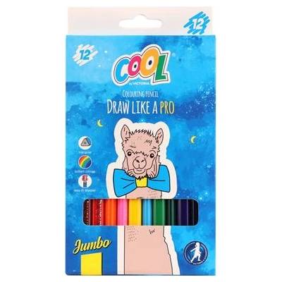 Victoria Комплект цветни моливи, триъгълни, дебели, cool by victoria, 12 различни цвята
