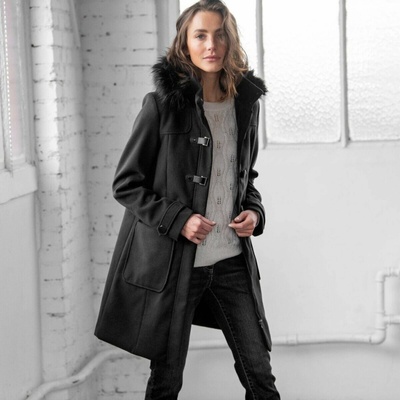 Blancheporte Jednofarebný kabát duffle-coat s kapucňou čierna