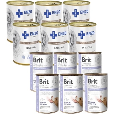 Brit Veterinary Diets GF dog Gastrointestinal 6 x 400 g a Enzo Vet Intestinal s jehněčím masem 6 x 400 g