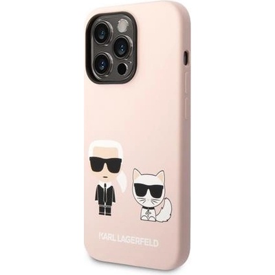Pouzdro Karl Lagerfeld MagSafe Liquid Silicone Karl and Choupette iPhone 14 Pro Max růžové