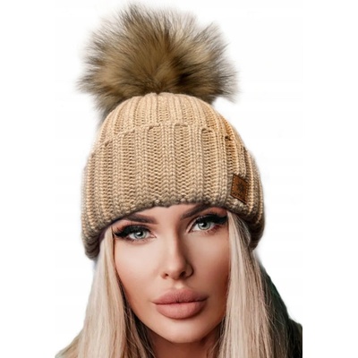 Fashionweek dámská zimní čepice s bambulí flísová podšívka JENOT WOOLK RITA Béžový