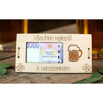 Dekorace z Řečice Dřevěná karta na peníze k narozeninám pivo