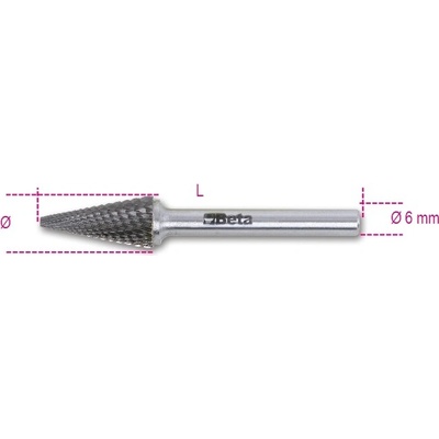 Beta tools Pilník rotační z karbidu, 426md/t6, kuželový 6 x 19 x 50 mm, stopka 6mm