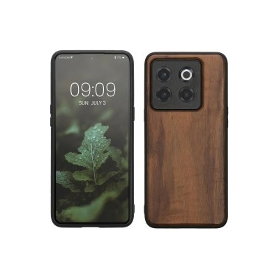 Pouzdro kwmobile Dřevěné s designem kompas OnePlus 10T 5G tmavě hnědé