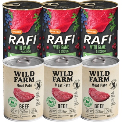 Dolina Noteci Rafi se zvěřinou 3 x 400 g a Wild Farm Pate Beef 3 x 400 g