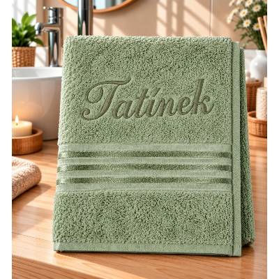 Bellatex froté ručník kolekce Linie s výšivkou Tatínek zelený 50 x 100 cm