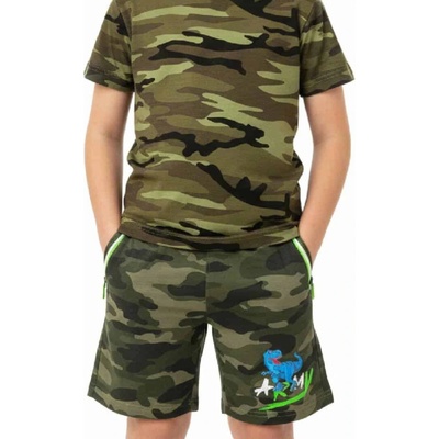 MASKÁČOVÉ kraťasy S DINOSAUREM Maskáč se zeleným zipem