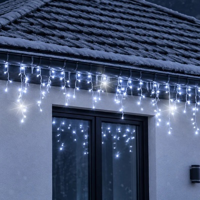 SPRINGOS Svetelný záves s cencúľmi vonkajší 60 m, 1500 LED, studená biela, flash – sada 3 ks
