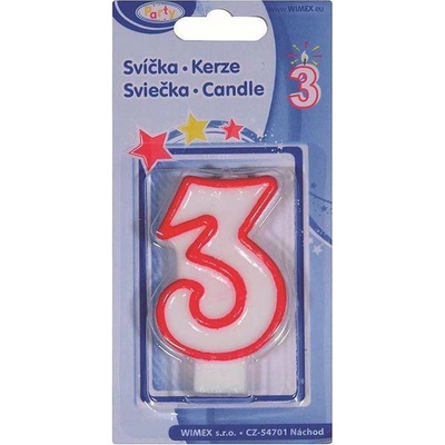 Wimex Svíčka číslice 3 červená 7 5cm