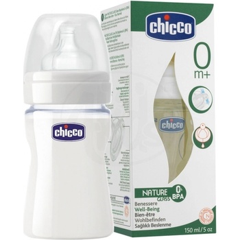 Chicco Sklenená Fľaša WellBeing bez BPA silikón 150ml