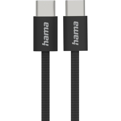 Hama Кабел за зареждане "Fabric", USB-C - USB-C, 1 m, Nylon, черен (HAMA-195002)