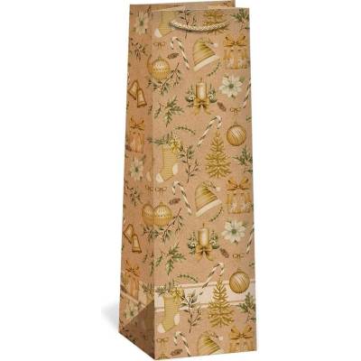 ARGUS Dárková papírová taška NATUR na víno (11 x 36 cm) - Zlaté dárky 08340093