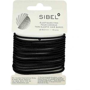 Sibel Elastic Thin Hair Bands Black 50 mm 16 ks