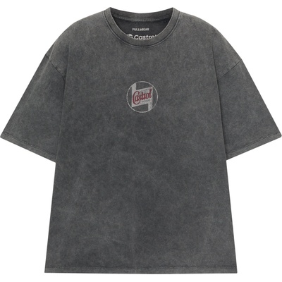 Pull&Bear Тениска 'CASTROL' черно, размер L